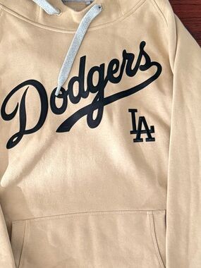 Antigua Dodgers Beige Hooded Sweatshirt with Black Logo